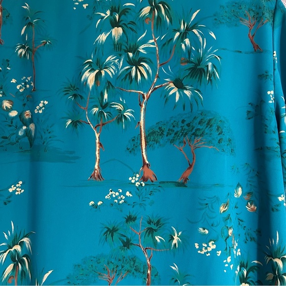 Vintage Leslie Fay Tropical Palm Tree Print Long Sleeve Shirt Dress Duster 16P - Picture 7 of 13